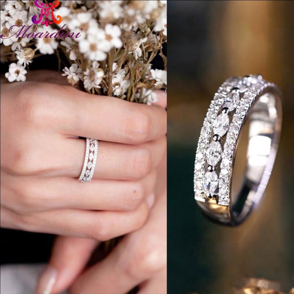 New Luxury SS Genuine Zircon Band Ring